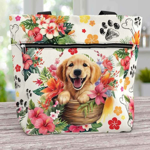 T3-U-Dog-PT-Gore-230923NA10 @ Golden Retriever Pattern Tropical-Golden Retriever Tropical Pattern Tote Bag