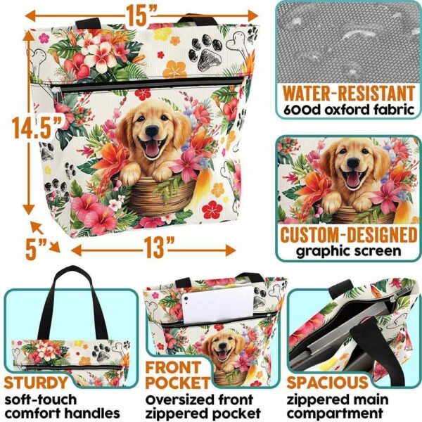 T3-U-Dog-PT-Gore-230923NA10 @ Golden Retriever Pattern Tropical-Golden Retriever Tropical Pattern Tote Bag