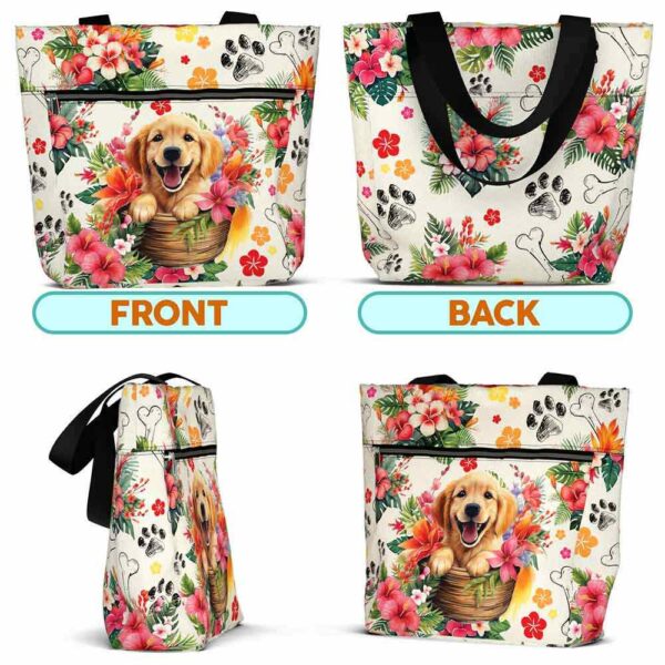 T3-U-Dog-PT-Gore-230923NA10 @ Golden Retriever Pattern Tropical-Golden Retriever Tropical Pattern Tote Bag