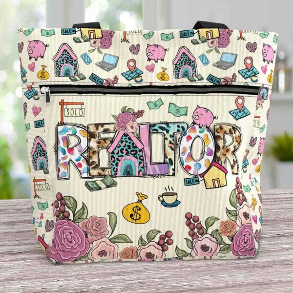 T3-U-Job-P-Relt-240406NA10 @ Realtor Pattern-Realtor Flower Pattern Tote Bag
