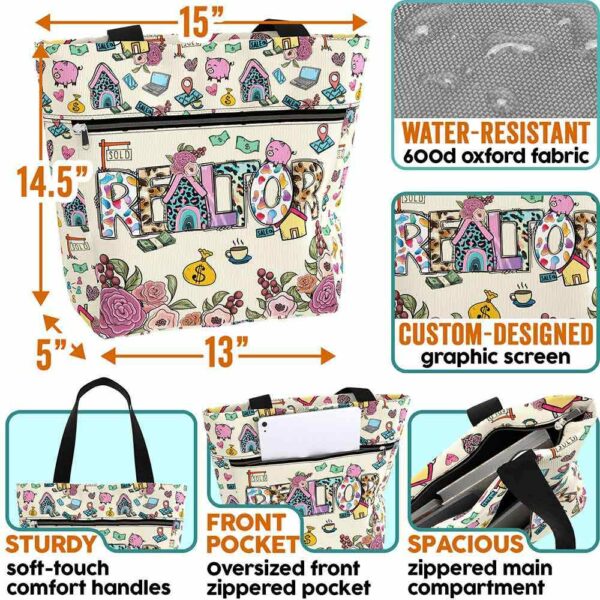 T3-U-Job-P-Relt-240406NA10 @ Realtor Pattern-Realtor Flower Pattern Tote Bag