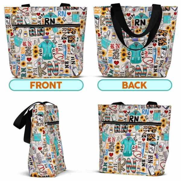 T3-U-Nur-NT-RN-230516VY10 @ Nurse Typo-Registered Nurse Sunflower Typography Tote Bag