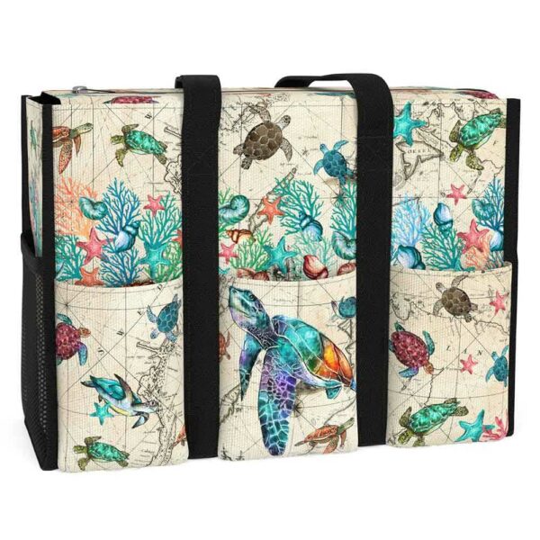 MT-U-Ani-WOM-Ttle-240824VY10 @ turtle Watercolor Old Map-Sea Turtle Vintage Map Multi Pocket Tote Bag