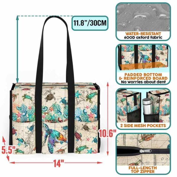 MT-U-Ani-WOM-Ttle-240824VY10 @ turtle Watercolor Old Map-Sea Turtle Vintage Map Multi Pocket Tote Bag