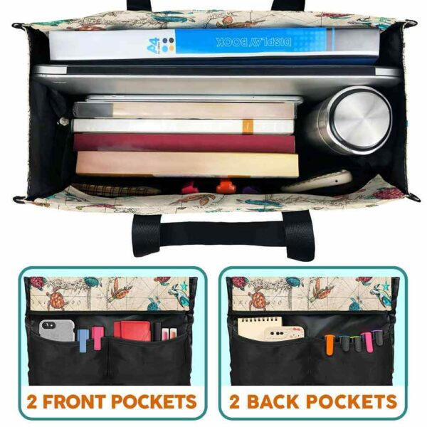 MT-U-Ani-WOM-Ttle-240824VY10 @ turtle Watercolor Old Map-Sea Turtle Vintage Map Multi Pocket Tote Bag