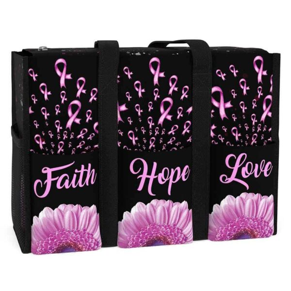 MT-U-Awa-FHL-BreCan-240607NA10 @ breast cancer Faith Hope Love-Breast Cancer Awareness Ribbon Faith Hope Love Multi Pocket Tote Bag