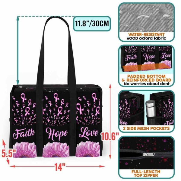 MT-U-Awa-FHL-BreCan-240607NA10 @ breast cancer Faith Hope Love-Breast Cancer Awareness Ribbon Faith Hope Love Multi Pocket Tote Bag