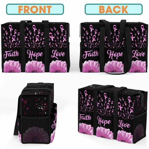 MT-U-Awa-FHL-BreCan-240607NA10 @ breast cancer Faith Hope Love-Breast Cancer Awareness Ribbon Faith Hope Love Multi Pocket Tote Bag