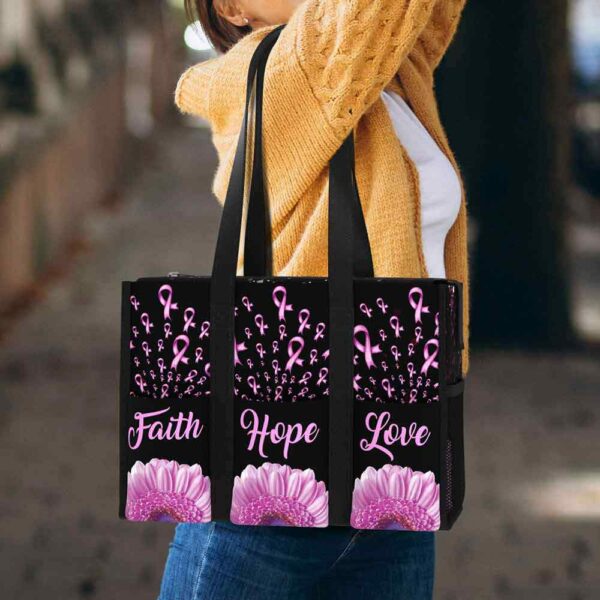 MT-U-Awa-FHL-BreCan-240607NA10 @ breast cancer Faith Hope Love-Breast Cancer Awareness Ribbon Faith Hope Love Multi Pocket Tote Bag