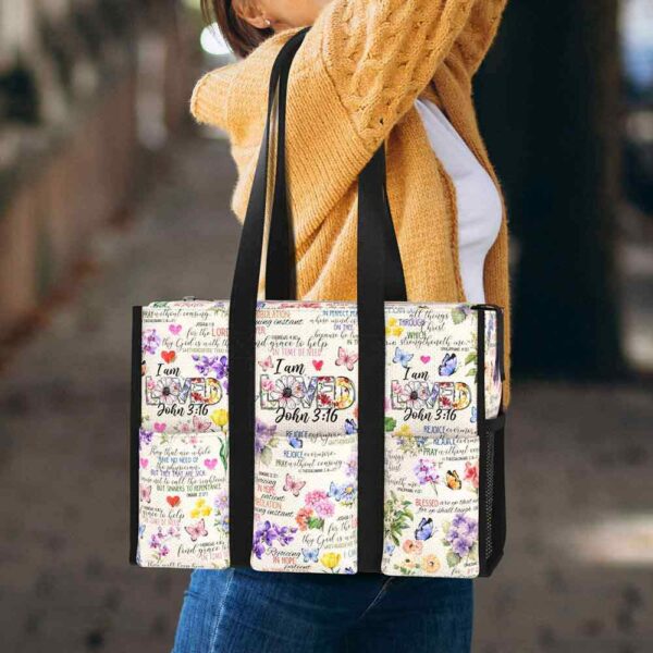 MT-U-Hobb-KS-God-240916NA10 @ god KJV Sciptures-God I Am Loved Multi Pocket Tote Bag