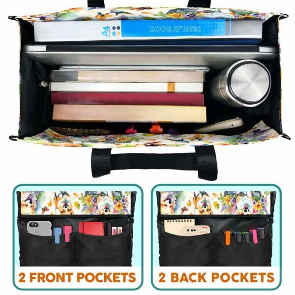 MT-U-Dog-FG2-Corgi-230711NA10 @ corgi Flowers Garden 2-Corgi Flower Garden Multi Pocket Tote Bag