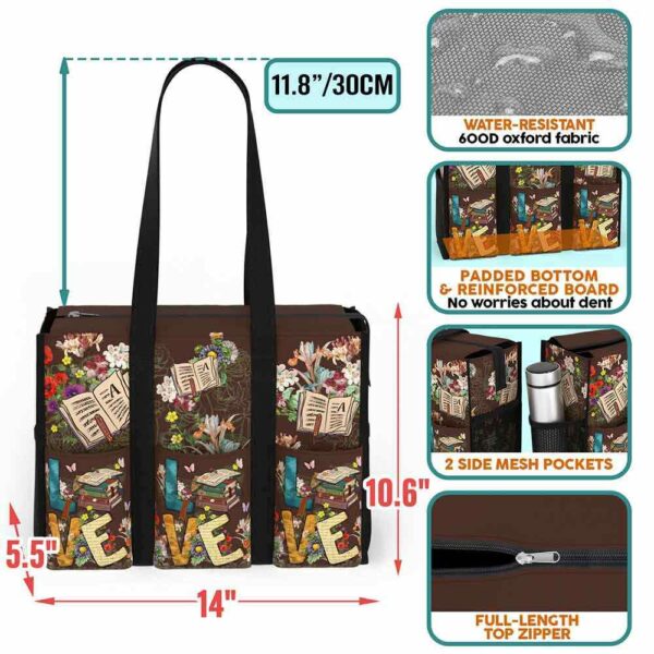 MT-U-Job-LB-T11-240605NA10 @ librarian Love Book-Librarian Love Books Multi Pocket Tote Bag