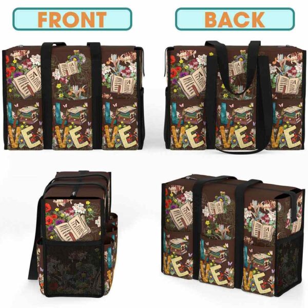 MT-U-Job-LB-T11-240605NA10 @ librarian Love Book-Librarian Love Books Multi Pocket Tote Bag
