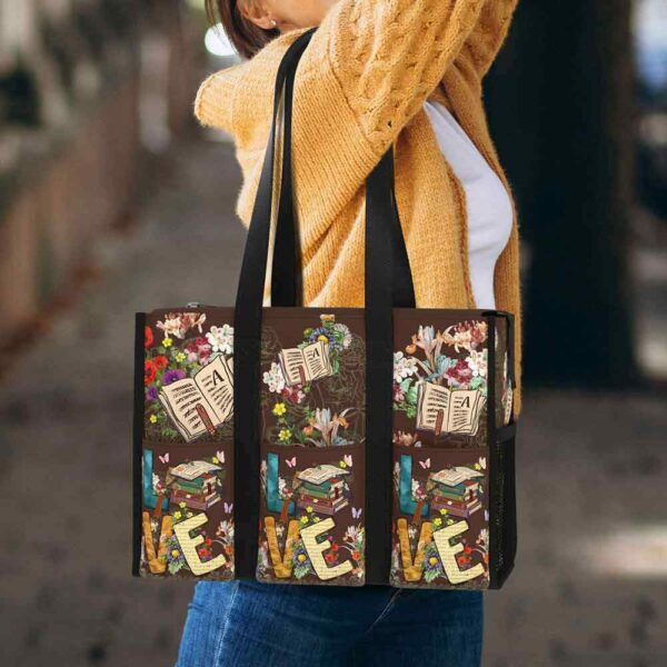 MT-U-Job-LB-T11-240605NA10 @ librarian Love Book-Librarian Love Books Multi Pocket Tote Bag