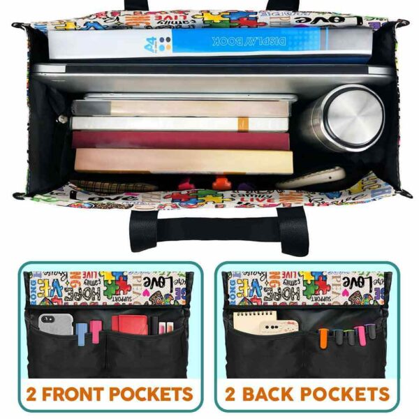 MT-U-Awa-T-Autism-240605NA10 @ autism Typo-Autism Ribbon Typography Multi Pocket Tote Bag