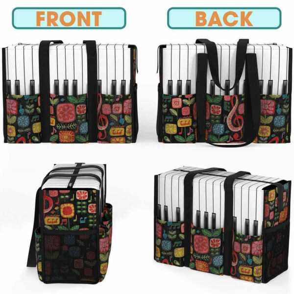 MT-U-Hobb-MF2-Pian-240610NA10 @ piano Music Flower 2-Piano Colorful Flowers Multi Pocket Tote Bag