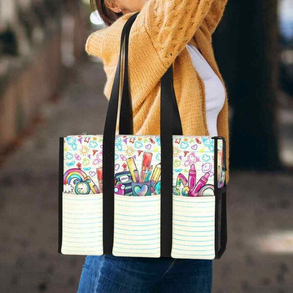 MT-U-Job-THP-Tcer-221101VY10 @ teacher Tiny Human Pastel-Teacher Tiny Humans Multi Pocket Tote Bag