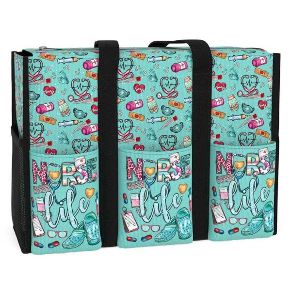 MT-U-Nur-LCT-Nur-230131VY10 @ nurse Life Crocs Teal-Nurse Life Multi Pocket Tote Bag