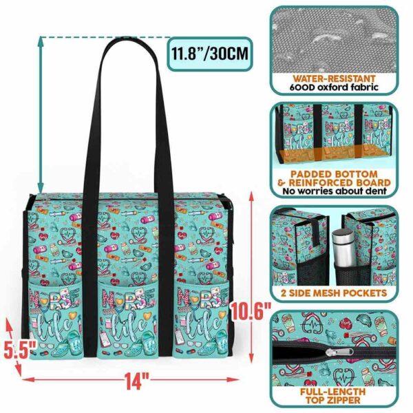 MT-U-Nur-LCT-Nur-230131VY10 @ nurse Life Crocs Teal-Nurse Life Multi Pocket Tote Bag