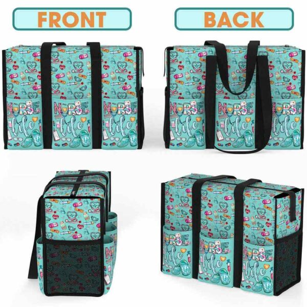 MT-U-Nur-LCT-Nur-230131VY10 @ nurse Life Crocs Teal-Nurse Life Multi Pocket Tote Bag