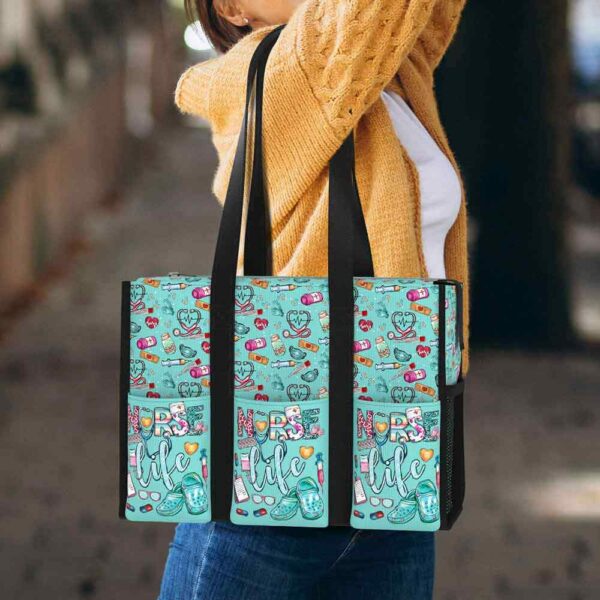 MT-U-Nur-LCT-Nur-230131VY10 @ nurse Life Crocs Teal-Nurse Life Multi Pocket Tote Bag