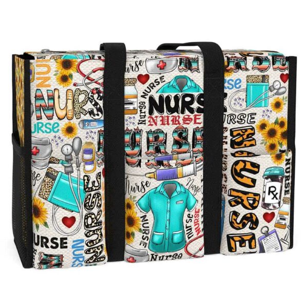 MT-U-Nur-NT-Nur-221212NA10 @ nurse Nurse Typo-Nurse Sunflower Typography Multi Pocket Tote Bag
