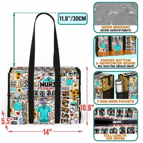 MT-U-Nur-NT-Nur-221212NA10 @ nurse Nurse Typo-Nurse Sunflower Typography Multi Pocket Tote Bag