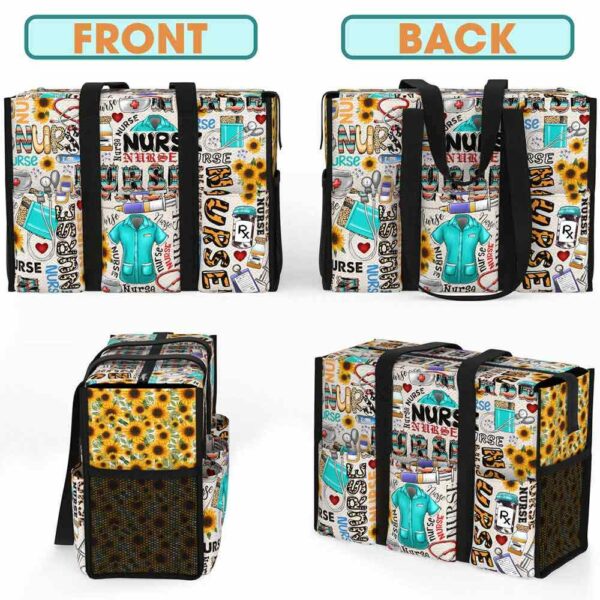 MT-U-Nur-NT-Nur-221212NA10 @ nurse Nurse Typo-Nurse Sunflower Typography Multi Pocket Tote Bag