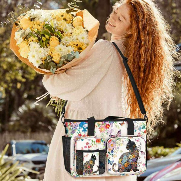 WB-U-Ani-FP2-Cat-241230NA10 @ cat Flowers Pattern 2-Cat Flower Pattern Work Bag